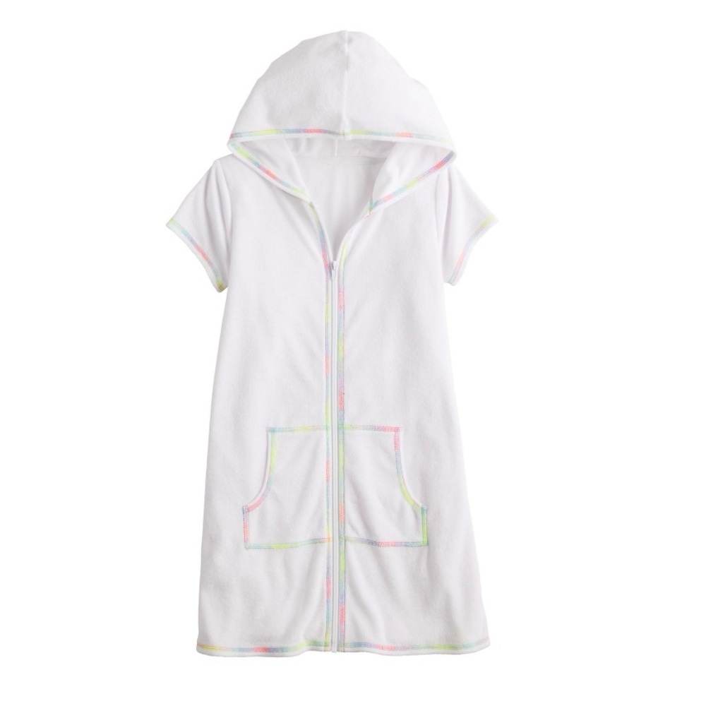 SO hooded full zip swim cover up robe in white for girls 10-12